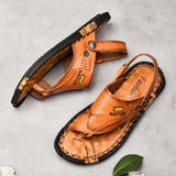 Men Cowhide Leather Daily Flat Flip-flops Outdoor Sandals