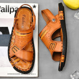 Men's Summer Flat Heel Cowhide Leather Beach Sandals