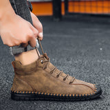 Men's Winter Hand Stitching Leather Warm Soft Ankle Boots