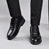 Men's Winter Non Slip Metal Buckle Slip On Casual Leather Boots