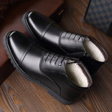 Men's Winter Cap Toe Warm Plush Business Leather Boots