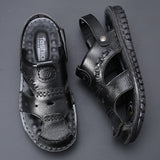 Men Summer Closed Toe Sandals Beach Slippers Flat Light Leather