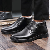 Men's Winter Warm Plush Lined Lace Up Casual Leather Ankle Boots