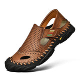 Men Summer Flat Heel Sandals Casual Cowhide Leather Shoes