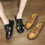 Men Summer Genuine Leather Elastic Band Sandals