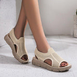 Plus Size Women Summer Knitted Fabric Thick Sole Sandals