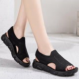 Plus Size Women Summer Knitted Fabric Thick Sole Sandals