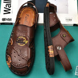 Men's Flat Heel Cowhide Leather Daily Beach Sandals