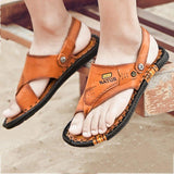 Men Cowhide Leather Daily Flat Flip-flops Outdoor Sandals