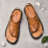 Men Cowhide Leather Daily Flat Flip-flops Outdoor Sandals