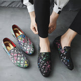 Men Stylish Floral Sequins Printing Casual Loafers Shoes