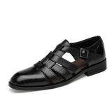 Men's Business Casual Sandals Ankle Strap Flats Soft Leather Shoes