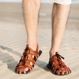 Men Summer Beach Leather Flat Sandals