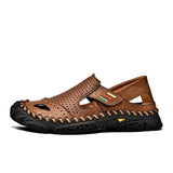 Men Summer Flat Heel Sandals Casual Cowhide Leather Shoes