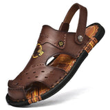 Men's Flat Heel Cowhide Leather Daily Beach Sandals