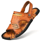 Men's Summer Flat Heel Cowhide Leather Beach Sandals