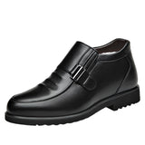 Men's Winter Non Slip Metal Buckle Slip On Casual Leather Boots