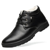 Men's Winter Warm Plush Lined Lace Up Casual Leather Ankle Boots