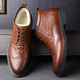 Men's Winter Crocodile Pattern Warm Ankle Leather Boots