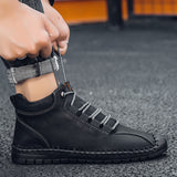 Men's Winter Hand Stitching Leather Warm Soft Ankle Boots