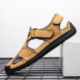 Men Outdoor Cowhide Leather Flat Heel Daily Sandals