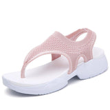 Women Comfortable Fly Knitted Fabric Flip Flops Flat Thick Sole Sandals