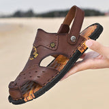 Men's Flat Heel Cowhide Leather Daily Beach Sandals