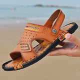 Men's Summer Flat Heel Cowhide Leather Beach Sandals