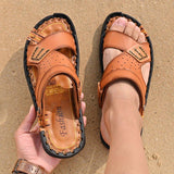 Men's Summer Flat Heel Cowhide Leather Beach Sandals