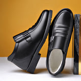 Men's Winter Non Slip Metal Buckle Slip On Casual Leather Boots