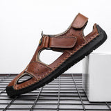 Men Outdoor Cowhide Leather Flat Heel Daily Sandals