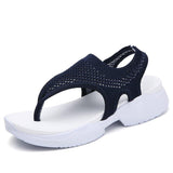 Women Comfortable Fly Knitted Fabric Flip Flops Flat Thick Sole Sandals