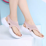 Women Comfortable Fly Knitted Fabric Flip Flops Flat Thick Sole Sandals