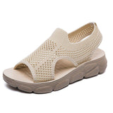 Plus Size Women Summer Knitted Fabric Thick Sole Sandals