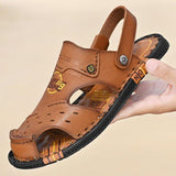 Men's Flat Heel Cowhide Leather Daily Beach Sandals