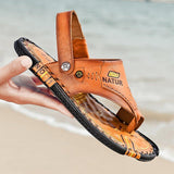 Men Cowhide Leather Daily Flat Flip-flops Outdoor Sandals