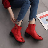 Women's Winter Warm Lining Flower Decoration Block Heel Ankle Boots