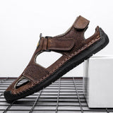 Men Outdoor Cowhide Leather Flat Heel Daily Sandals