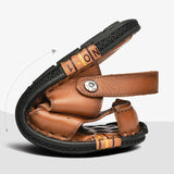 Men's Flat Heel Cowhide Leather Daily Beach Sandals