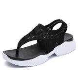 Women Comfortable Fly Knitted Fabric Flip Flops Flat Thick Sole Sandals