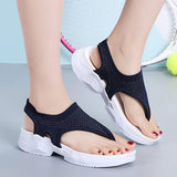 Women Comfortable Fly Knitted Fabric Flip Flops Flat Thick Sole Sandals