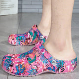 Women Casual Summer Flowers Pattern Comfortable Closed Toe Beach Sandals