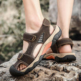 Men's Outdoor Cowhide Leather Flat Sandals