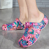 Women Casual Summer Flowers Pattern Comfortable Closed Toe Beach Sandals