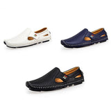 Men Casual Shoes Slip on Hollow Leather Men Shoes