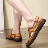 Men Summer Genuine Leather Elastic Band Sandals