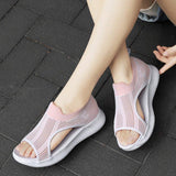 Women Daily Summer Flat Knit Fabric Athletic Sandals