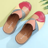 Women Comfortable Slip On Color Block Mules Slippers