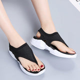 Women Comfortable Fly Knitted Fabric Flip Flops Flat Thick Sole Sandals