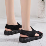 Plus Size Women Summer Knitted Fabric Thick Sole Sandals